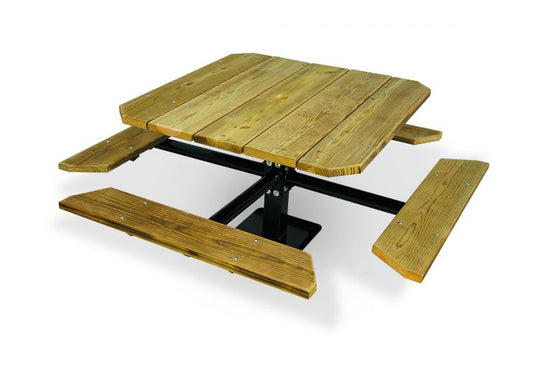 Recycled 48" Single Pedestal Table 2-SEAT, 48" SINGLE PED. ADA TABLE, INGROUND, PRESSURE TREATED