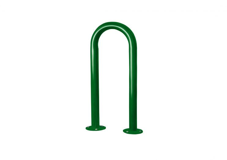 Inverted U Bike Rack - Round Tubing INVERTED U BIKE RACK ON RAILS-2 LOOPS, 14.5" wide with 2-3/8 OD ROUND TUBING