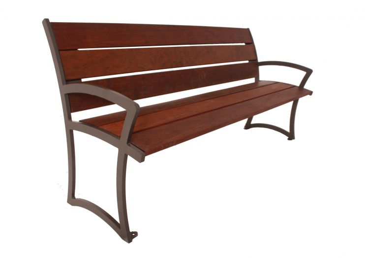 Madison Benches (Wood Slats) 6' MADISON BENCH, W/ BACK, IPE WOOD, PC FRAME