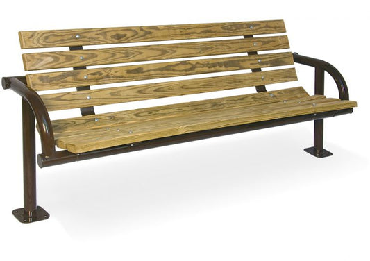 Recycled Single-Post Contour Park Bench (8-Slat) 6' PARK BENCH, 8-SLAT, 2" x 4" PLANKS, SURFACE MOUNT, PRESSURE TREATED