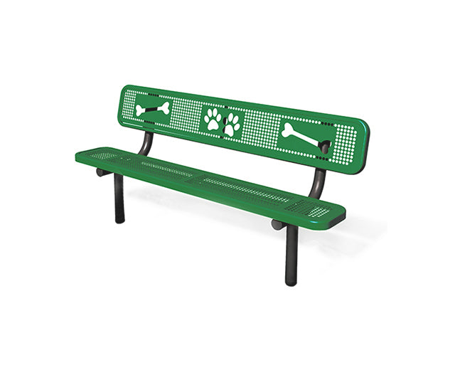 6' BENCH W/ BACK, PORTABLE, PERFORATED, W/ LASER CUT PAW PRINTS AND BONES Portable