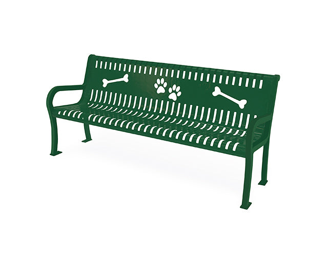 6' Lexington Bench with Back, w/ Laser-Cut Paw Prints and Bones