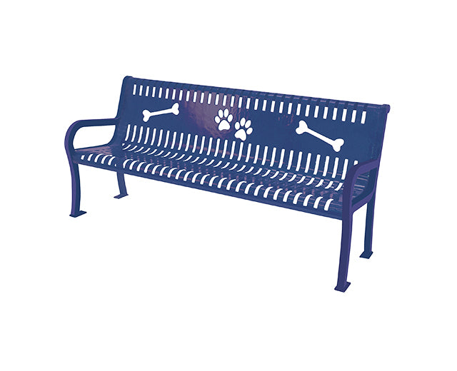 6' LEXINGTON BENCH WITH BACK, WAVE, W/ LASER CUT PAW PRINTS AND BONES Perforated