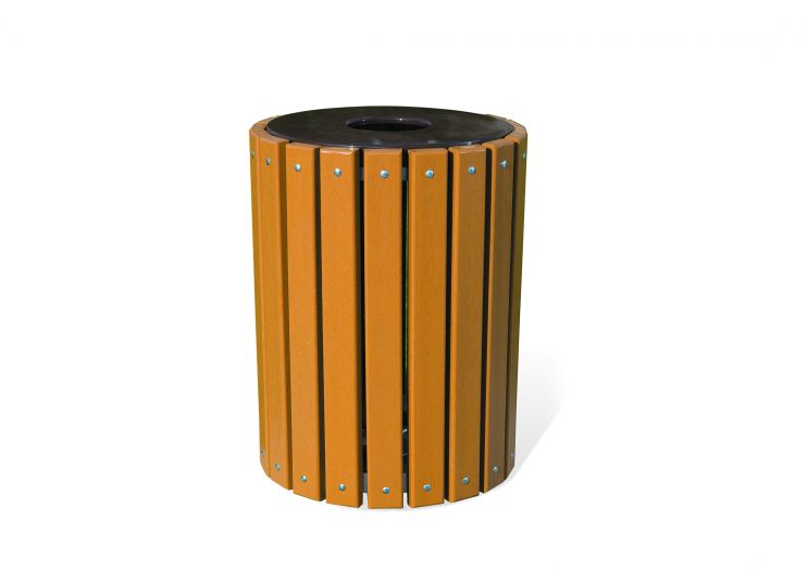 32 Gallon "TR" Trash Receptacle Round / Recycled Plastic Planks / Cedar