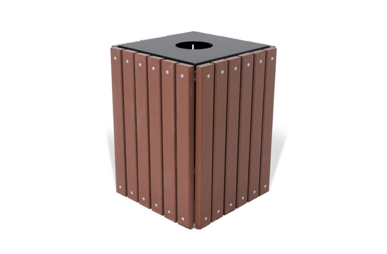 32 Gallon "TR" Trash Receptacle Square / Recycled Plastic Planks / Brown