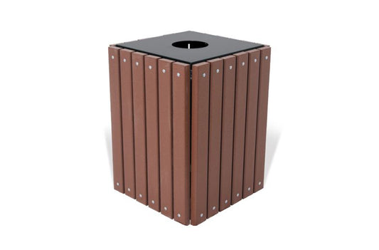 32 Gallon "TR" Trash Receptacle Square / Recycled Plastic Planks / Brown